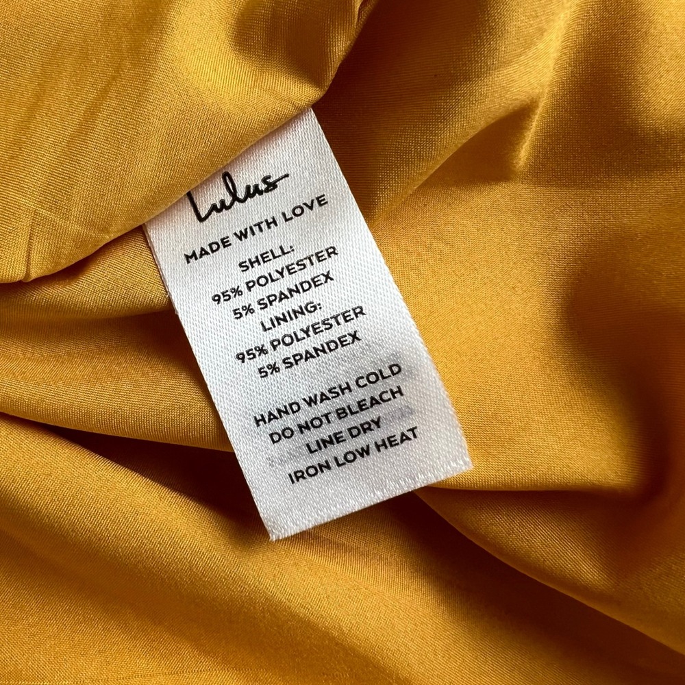 Lulus Mini Dress Size Large Yellow Floral Satin Jacquard Asymmetrical Shoulder - Picture 7 of 9